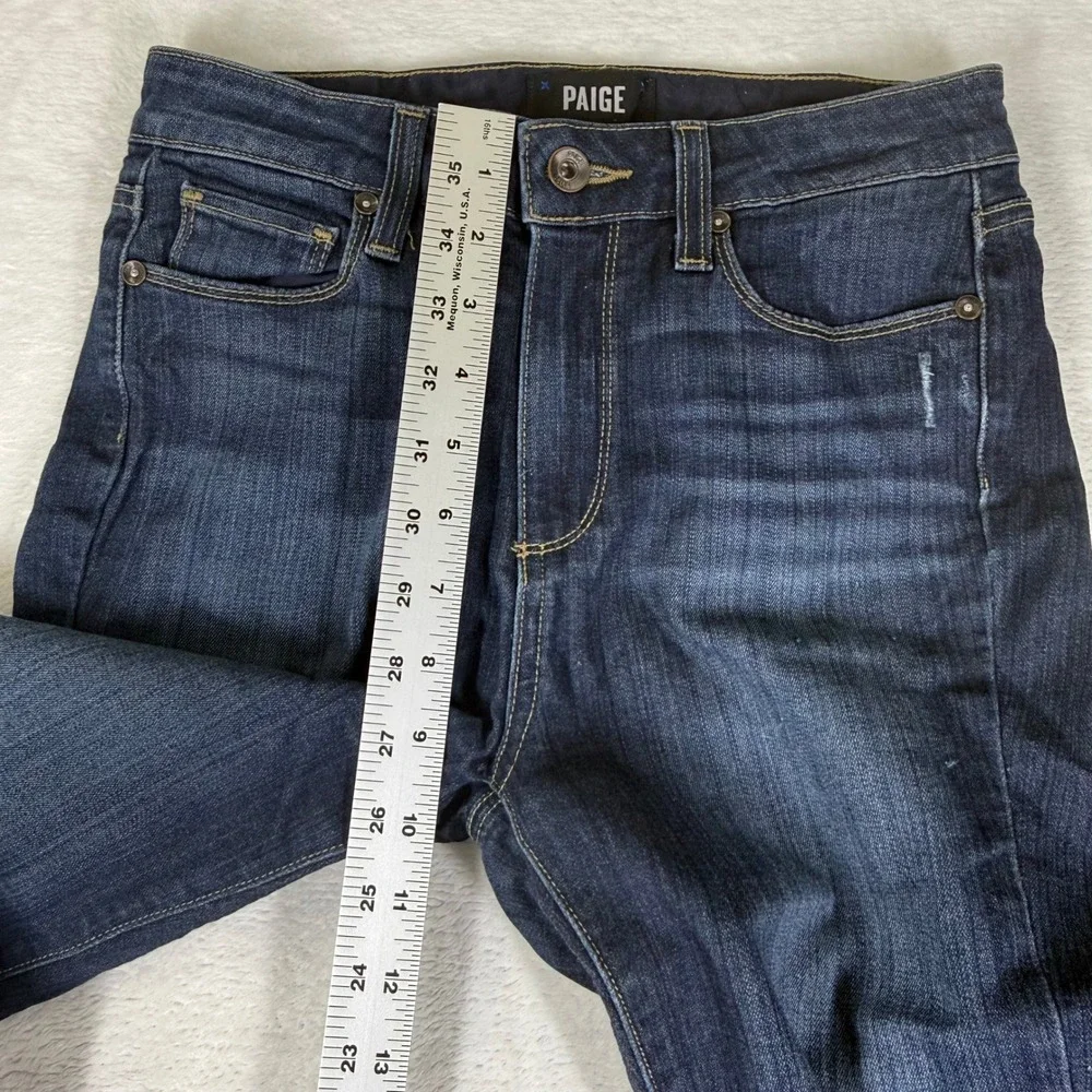 Paige Hoxton Ankle High Rise Skinny Distressed Jeans Dark Indigo Size 26 USA